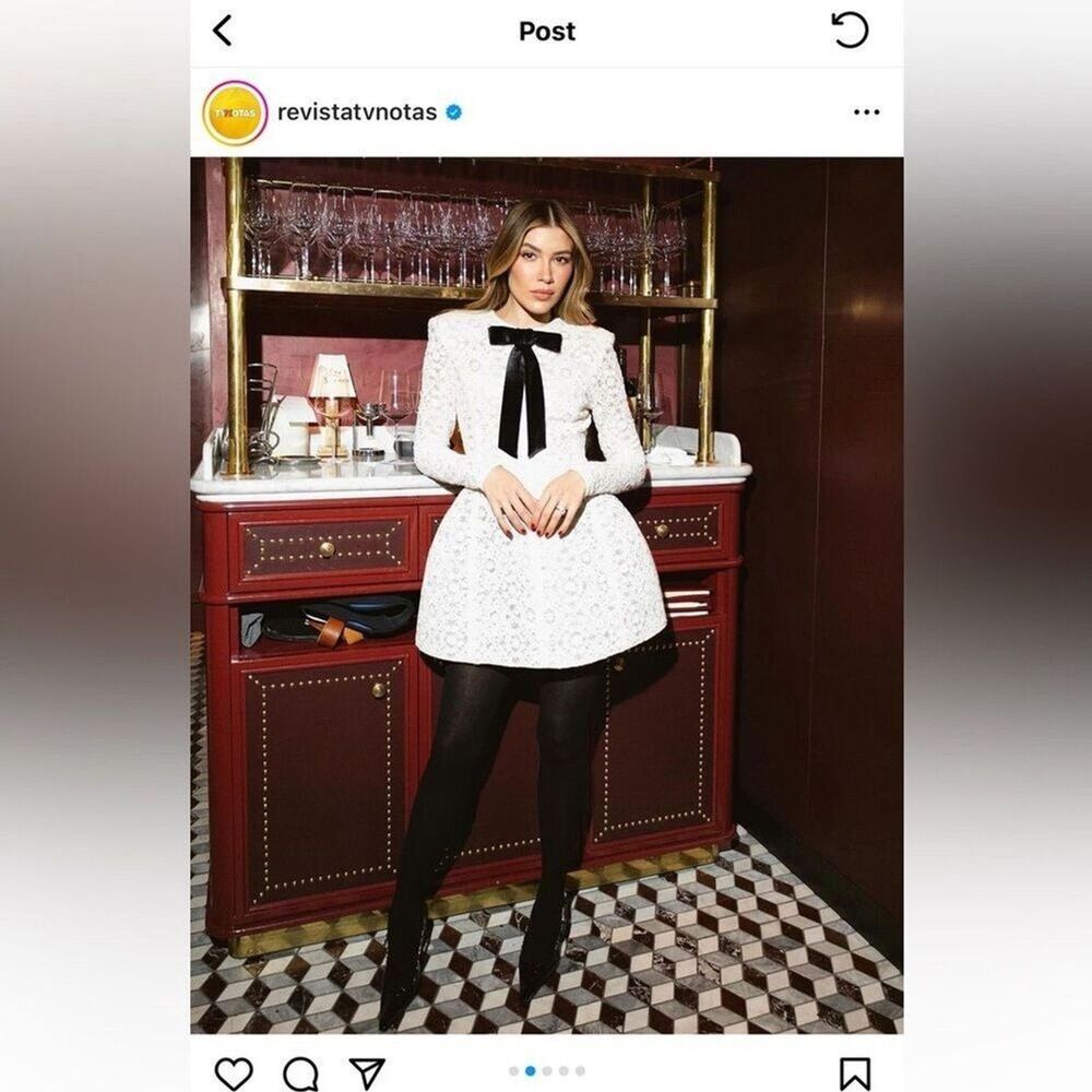 NEW BRONX AND BANCO Courtney Beige long sleeve Mini wedding bridal dress - Picture 7 of 16